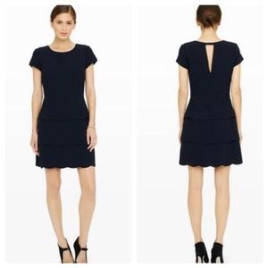 Club Monaco Colby Tiered Black Mini Dress Scalloped Hem, Size 10